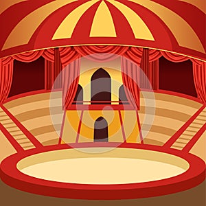 Circus arena cartoon design. Classic stage with yellow