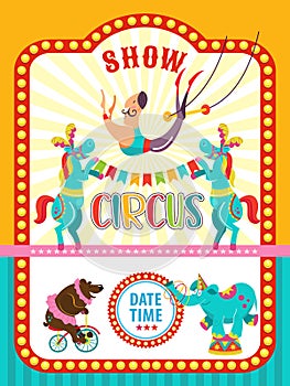 Circus artist. Circus animals. Poster of a circus show. Vector clipart. An invitation to a circus show.