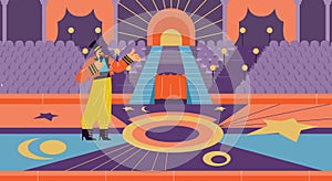 Circus artist or comedian performing in arena - flat vector illustration.