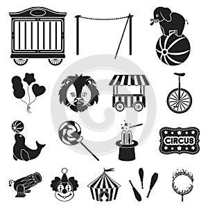 Circus and attributes black icons in set collection