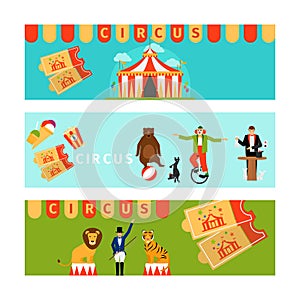 Circus banners in modern flat style