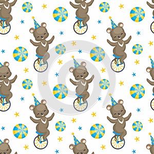 Circus bear seamless pattern