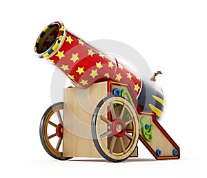 Circus cannon isolated on white background. 3D illustration