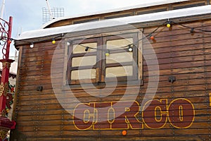 Circus caravan with spanish circo lettering