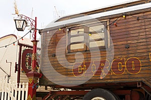 Circus caravan with spanish circo lettering