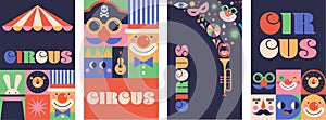 Circus, Carnival, Street Festival, Purim Carnival concept illustrations, Circus background. Geometric retro style design