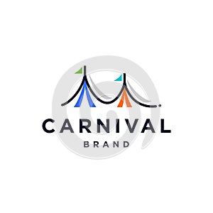 Circus or carnival tent logo icon Vector concept design in trendy colorful line art Illustration, tend with flags