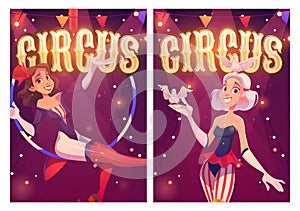 Circus cartoon posters for magic show performance