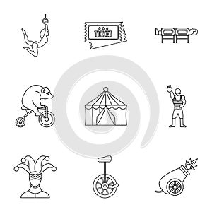 Circus chapiteau icons set, outline style