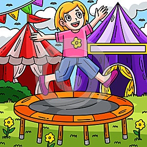 Circus Child and Trampoline Colored Cartoon