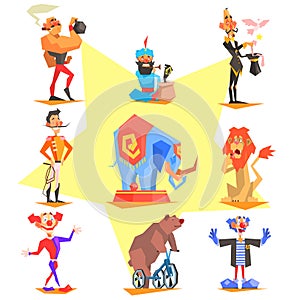 Circus collection with carnival, fun fair, vector