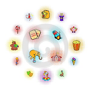 Circus comics icons set