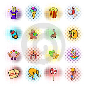 Circus comics icons set