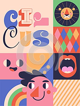 Circus concept illustration in retro colors. Modern poster and banner design.