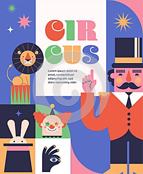 Circus concept illustration in retro colors. Modern poster and banner design.