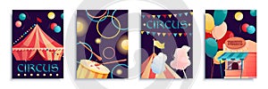 Circus cover brochure set in flat design. Vector illustration.