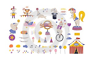 Circus cute funny animals set vector illustration