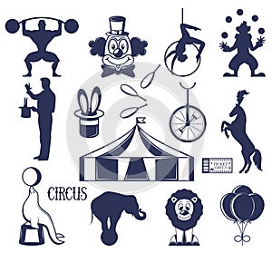 Circus design element black-and-white silhouette isolated set
