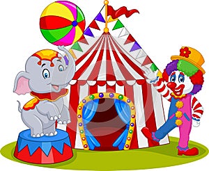 Circus elephant and clown with carnival background