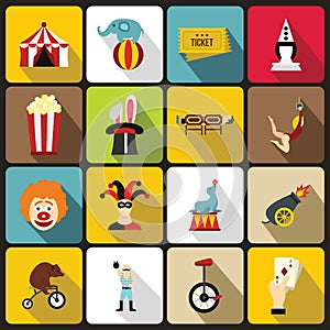 Circus entertainment icons set, flat style