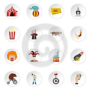 Circus entertainment icons set, flat style