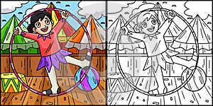 Circus Female Acrobat Coloring Page Illustration