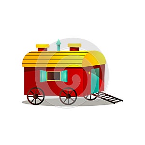 Circus horse cart with wood wheels and red yellow color