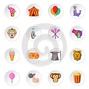 Circus icons, cartoon style