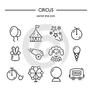 Circus icons line set.