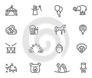 Circus icons set in linear style