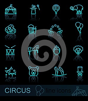 Circus icons set in linear style