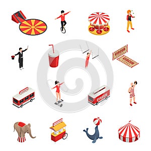 Circus Isometric Icons Set