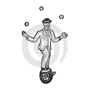 Circus juggler engraving sketch vector