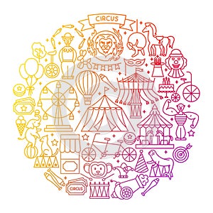 Circus Line Icon Circle Design