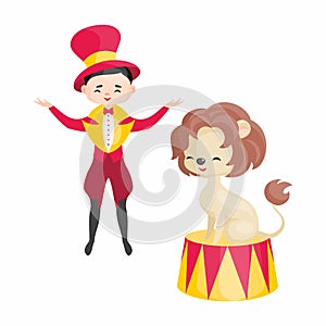 Circus lion and trainer