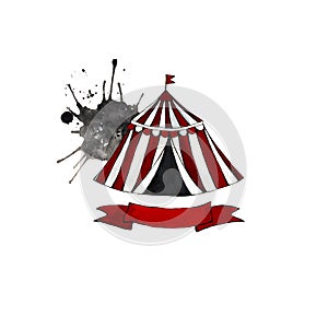 Circus logo on white isolated background. Tent, watercolor blot