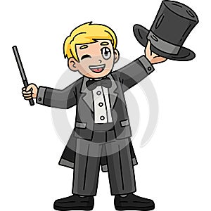 Circus Magician with Hat and Wand Cartoon Clipart