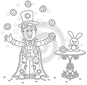 Circus magician juggling with Easter eggs