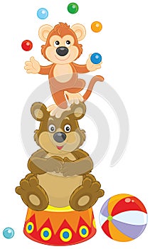 Circus monkey and bear