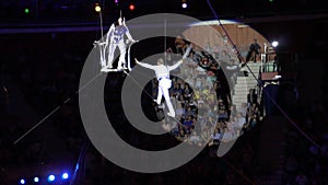 Circus performance of aerial balancers