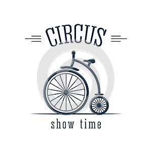 Circus performance, interesting cheerful number, cycling, artist performs tricks.