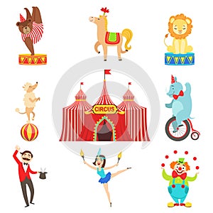Circus Performance Objects And Characters Set