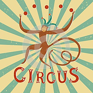 Circus performance vintage poster with monkey.