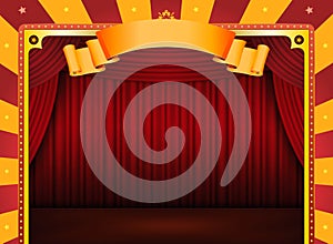 Circus Poster With Stage And Red Curtains