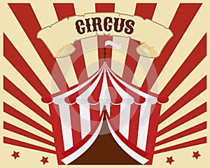 Circus poster. Vintage circus poster, circus on striped rainbow background with stars. Colorful illustration, banner