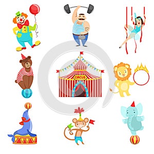 Circus Related Objects And Characters Set