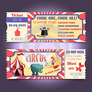 Circus retro tickets vector design illustration