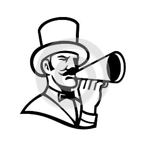 Circus Ringleader or Ringmaster with Bullhorn Mascot Black and White