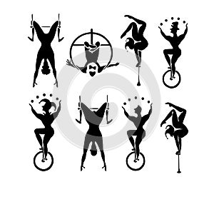Circus.Set of vector circus silhouettes.