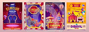 Circus show banners, big top tent carnival flyers